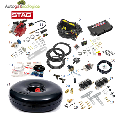 KIT 3- STAG QMAX PLUS para motores de 6 cilindros de inyección indirecta y gasolina de 98 