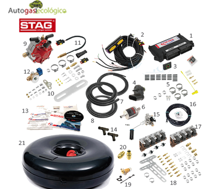 KIT 8- STAG DIRECT 400 para motores de 8 cilindros de inyección directa y gasolina de 98